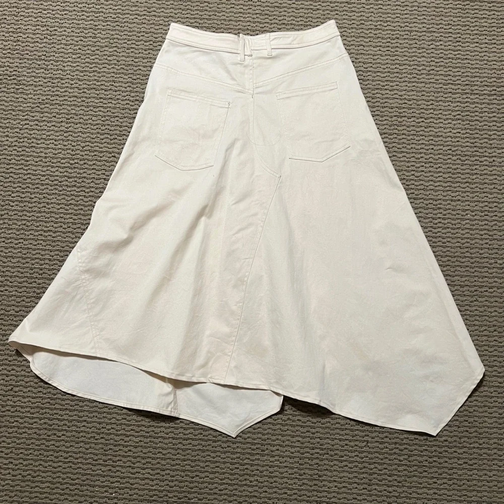 ZARA Asymmetrical Midi Skirt Cream Cotton Blend Size Medium